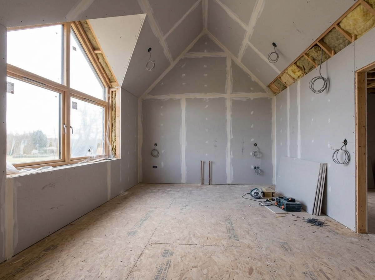 Entry & Stair — Structure to Complete — construction state, same camera angle